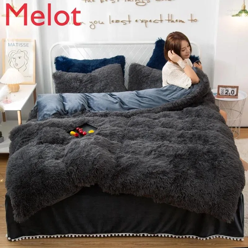 Set di biancheria da letto inverno peluche super caldo set pluffio fumano in finta pelliccia giù coperta per rivestimento frillone cuscino da letto 4 pezzi