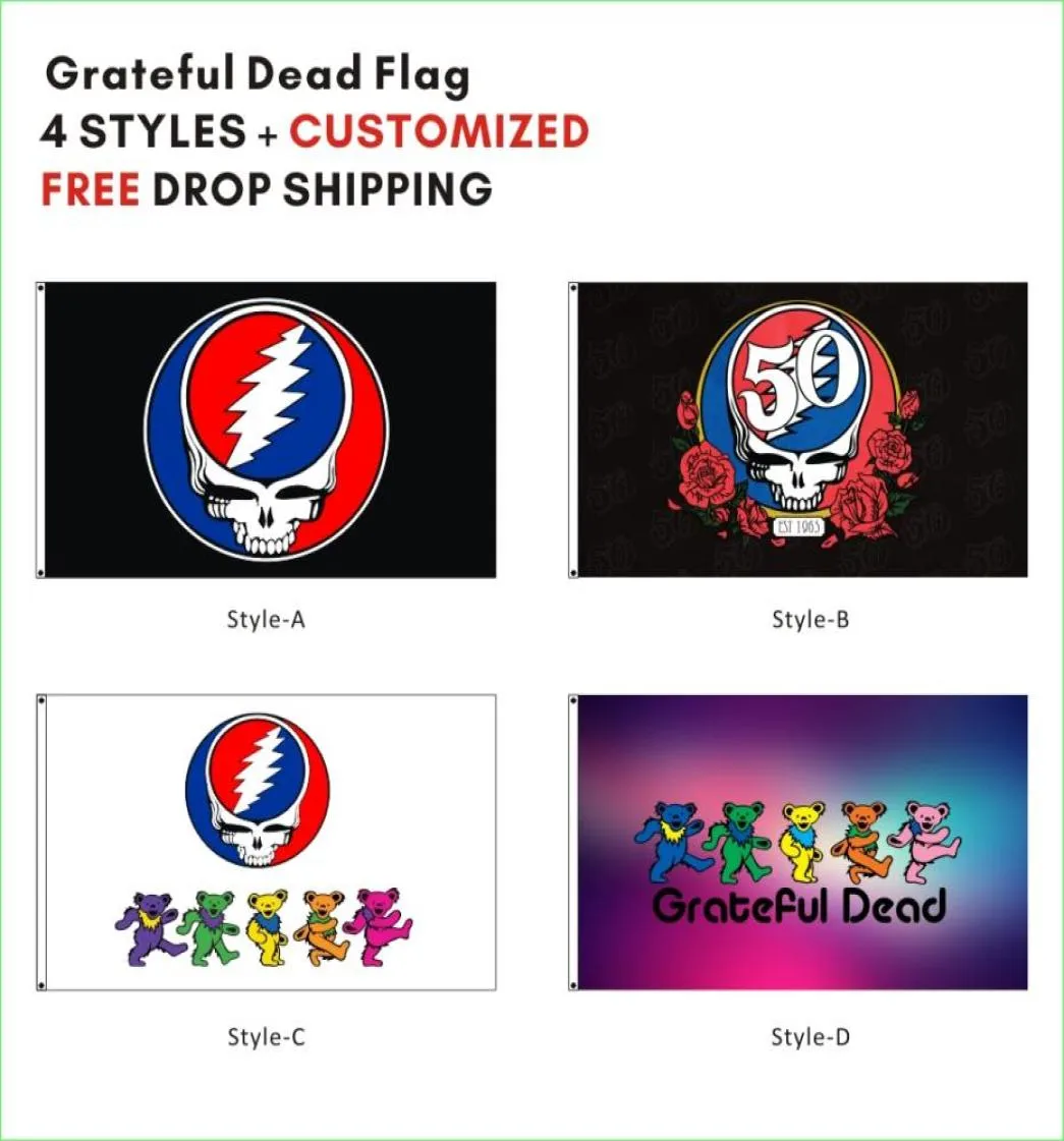 Anpassad digitaltryck Populära Grateful Dead Dancing Bears Flag 3x5 fot inomhus utomhus Rock Banner Dekorativa husflaggor Banner7108583184