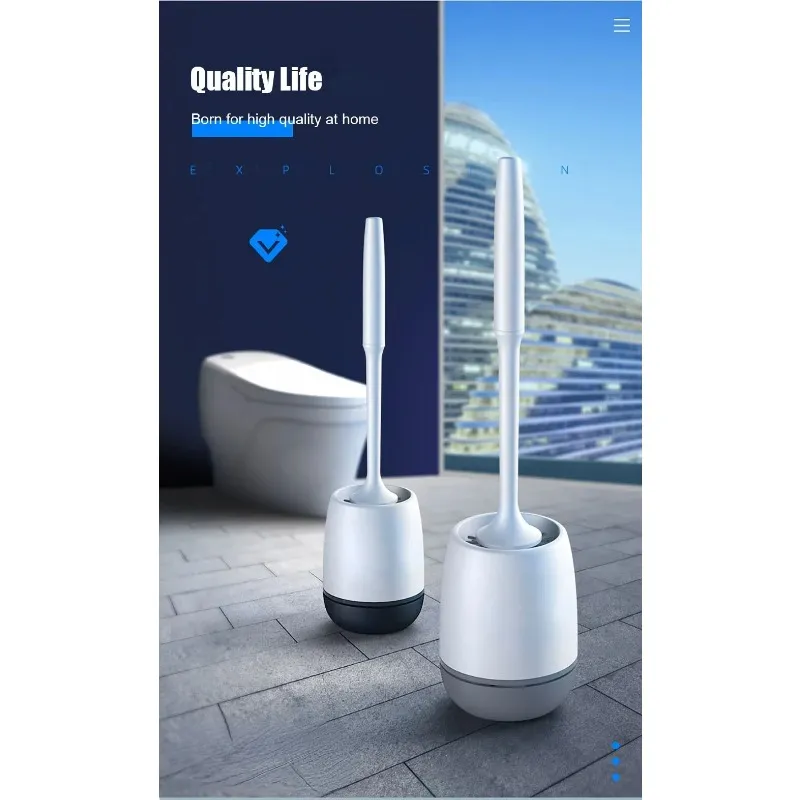 Silicone Head Toilet Brush Quick Draining Clean Tool Wall-Mount Or Floor-Standing Cleaning Brush Bathroom Accessories