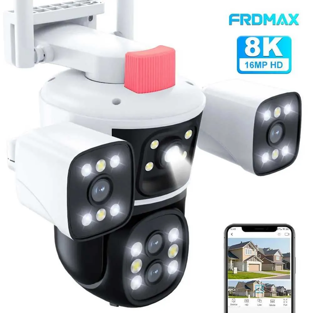 Caméras IP 16MP 8K HD CAMÉRIE IP IP Four Lens TROIS ÉCRAN 10X ZOOM OUTDOOR PTZ Sécurité Caméra Auto Tracking Security Protection CCTV CAM 240413