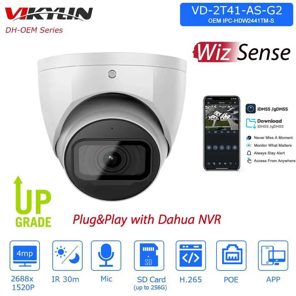 IP-Kameras Vikylin Dahua 4MP Wizsense IP-Kamera OEM von IPC-HDW2441TM-S Starlight integrierte Mikrofon-SD-Karten-Slot-Sicherheitsüberwachungskameras 240413