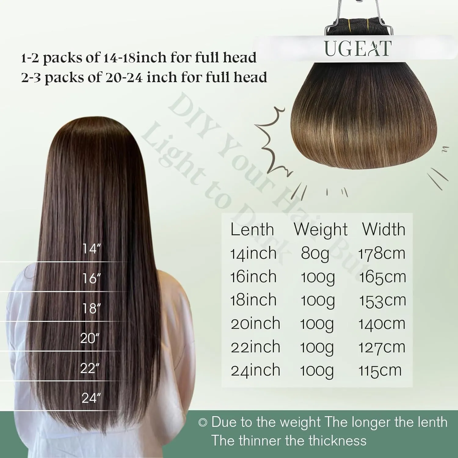 Ugeat 100G Sew in Hair Extensions Human Hair Soft Natural 