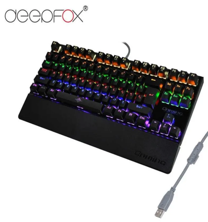 Deepfox mechanisch gaming toetsenbord 87 toetsen blauwe schakelaar verlichting achterlichting achterlicht Antighosting LED -toetsenbord pols pro gamer Y085269425