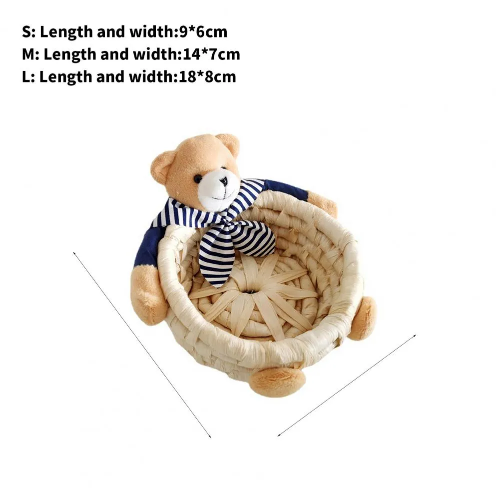 DHgate Space Saving Straw Bear Storage Basket Tidy Desktop Organizer for Dining Room Home Garden