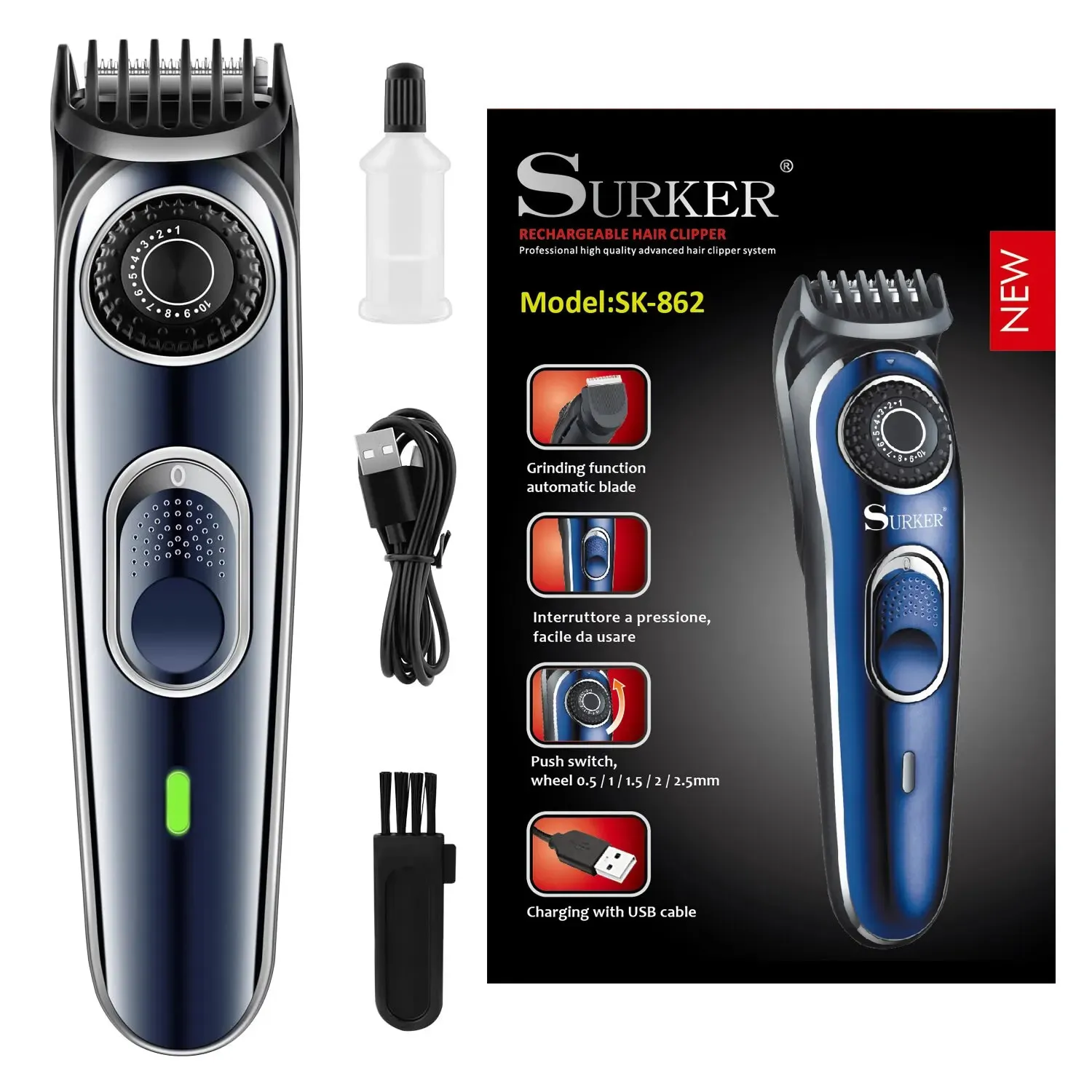 Surker Electric Cordless Professional Hair Tlipper di alta qualità USB Barber Timmer Calcing Machine 240408