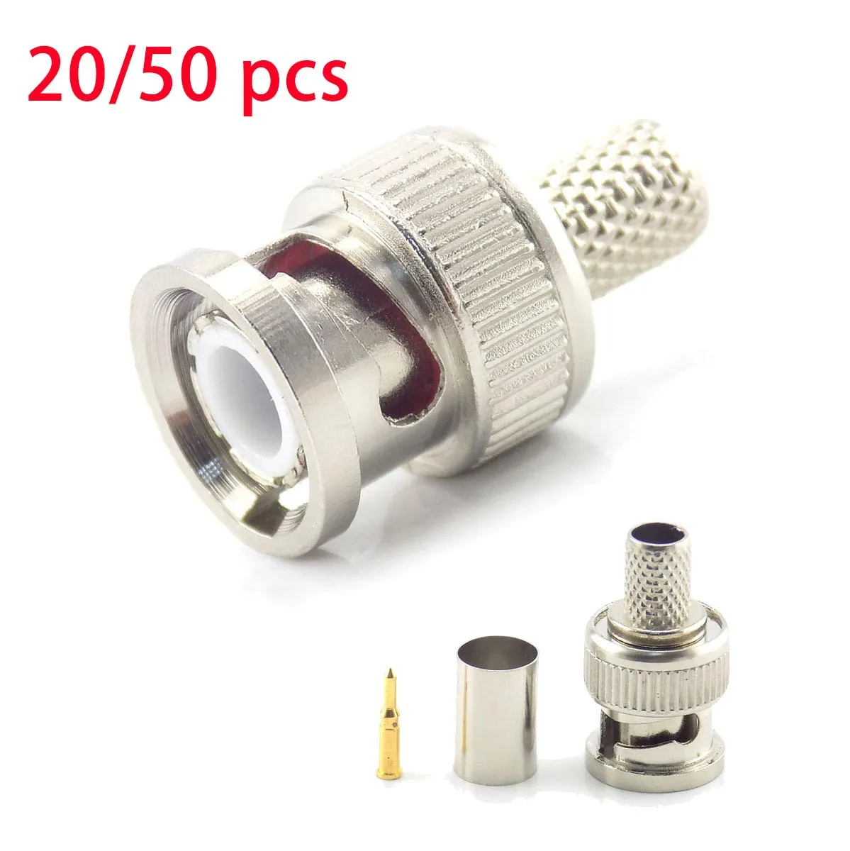 50-Pack Crimp BNC Male Connectors For RG59 Coax Cable | CCTV Camera Security System Installation