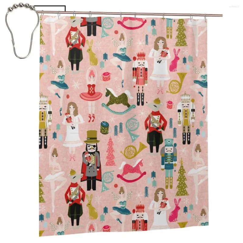 Rideaux de douche Ballet Noix de Noël rideau de tissu de Noël pour baignoire ensemble avec crochets en fer cadeau de décoration 60x72in