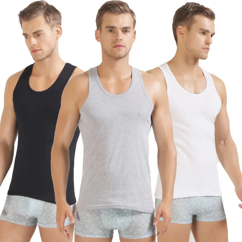 3PCS Summer Men Vest Bawełniana bielizna na Mens Undershirt Transpirunt koszule męskie zbiornik Top Bodyshaper Fitness Wrestling Singlets 240328