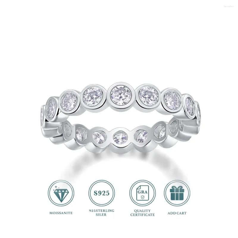 Anneaux de cluster Luxury 3 mm 0,1ct Moisanite Full Eternity Ring pour les femmes S925 Silver plaqué 18k Pass Diamond Test Test Mading Band