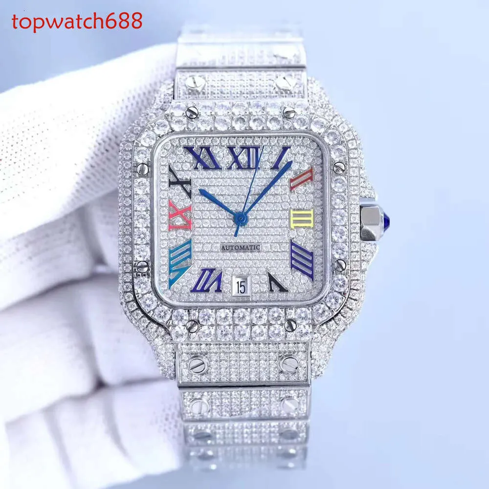 New Version Moissanite Diamonds Watch Rose Gold Mixed Sier Skeleton PASS TEST Quartz Movement Top Men Full Iced Out Sapphire Watches with Box