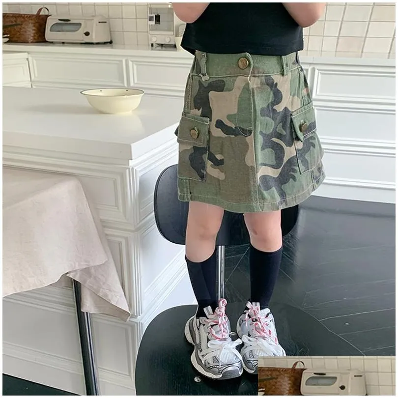 Jupes Fashion Girls Camouflage Bargo jupe vieilles enfants Back Pocket Elastic Taist Casual Ins Enfants All-Matching Vêtements S1093 Drop del Dhjpl