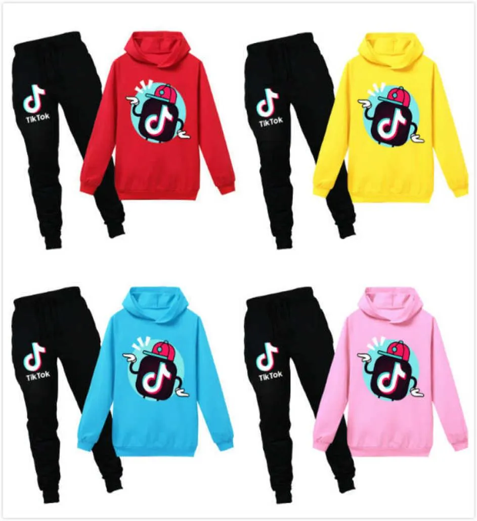 Tik tok kids abbigliamento a due pezzi set da ragazzi ragazze tiktok tracksuits adolescenti sport abito adolescenti felpe con cappuccio pantaloni hip hop clo5081088