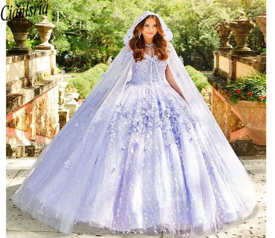 lavender Quinceanera With Shawl Sweet 16 Dresses Lace Applique Off Shoulder Laceup Prom Ball Gowns Graduation 7th5963204