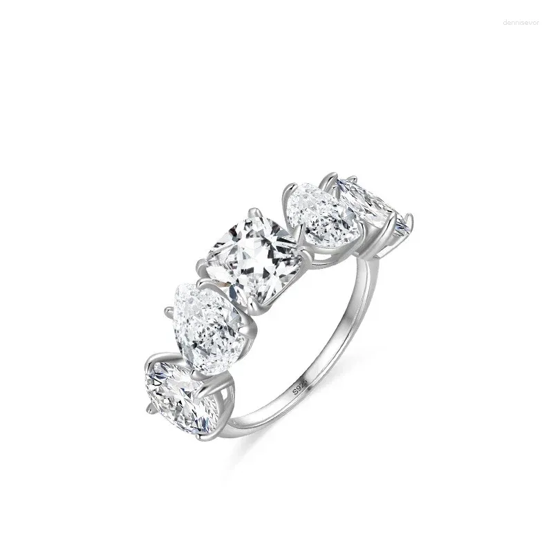 Cluster Rings Models S925 Sterling Silver European And American Trendy Ring Women's Personalized Luxury Simulation Diamond