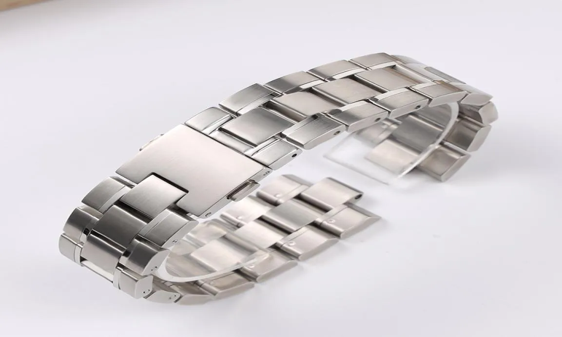 Nieuwe 20 mm 22 mm 22 mm zilveren vaste roestvrijstalen horlogeband voor massief gebogen uiteinde implementatie Clasp polsarmband voor mannen Logo 015638959