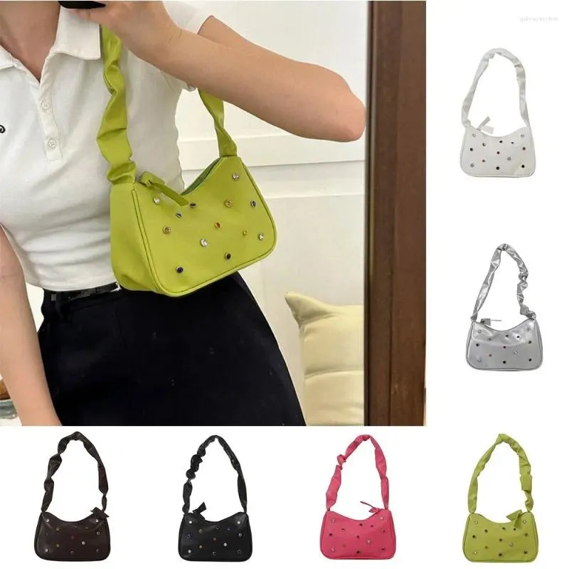 Shoulder Bags Large Capacity Color Rhinestone Underarm Bag Korean Style Solid Summer PU Leather Girls Handbag Women