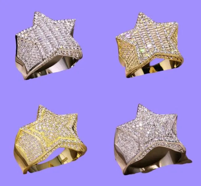 Mens Gold Ring Stones de haute qualité à cinq points d'étoile Fashion Hip Hop Silver Rings Jewelry3599857