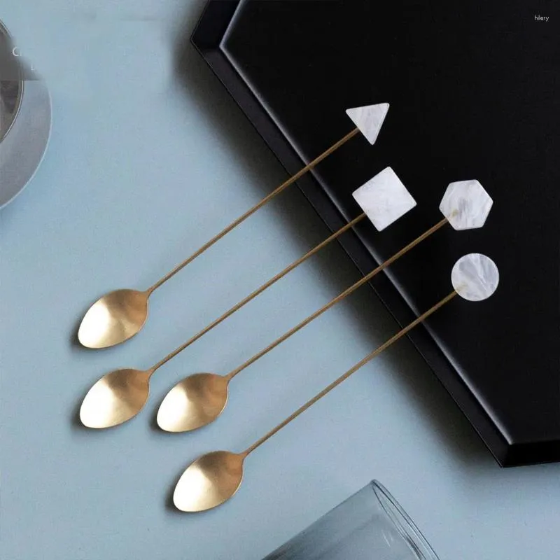 Coffee Scoops Nordic Geometric Spoon Stainless Steel Stirring Tea Spoons Long Handle Ice Cream Dessert Drink Tableware Coffeeware Gift