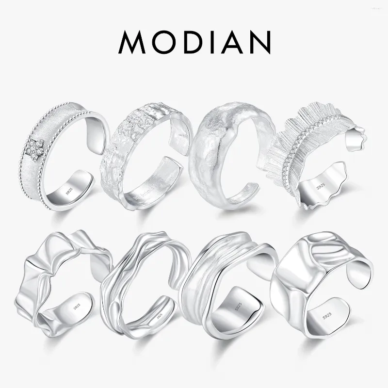 Clusterringen Modian 925 Sterling zilveren luxe geometrische textuur scrub onregelmatige vingerring trendy punk party sieraden voor vrouwen geschenken