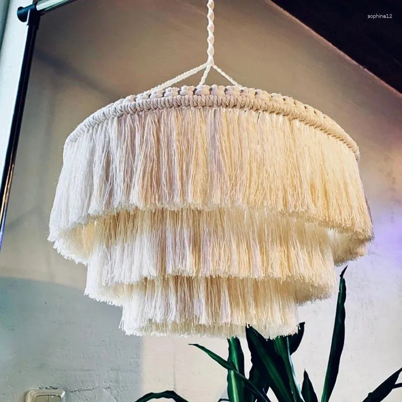 Dekoracyjne figurki nordyckie tkanin gobelin Boho Macrame wisząca lampa lampa sufit wisząca światło domowe żyrandole sypialni