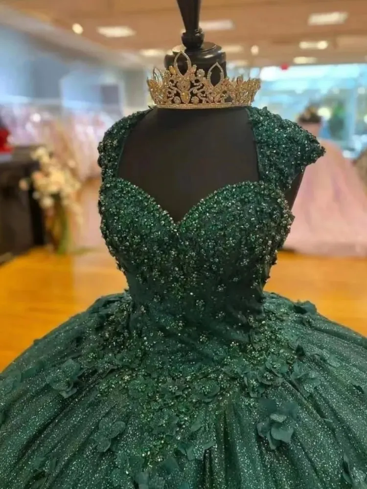 green emerald velvet dress Emerald Palace Puff Gown– Teuta Matoshi main image 1