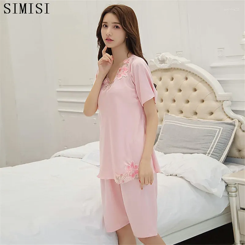 Home Clothing SIMISI Good Quality 2024 Summer Girl Shorts Silk Pajamas For Women Lovely Nightshirt Cloth Print Sleepwear Gift