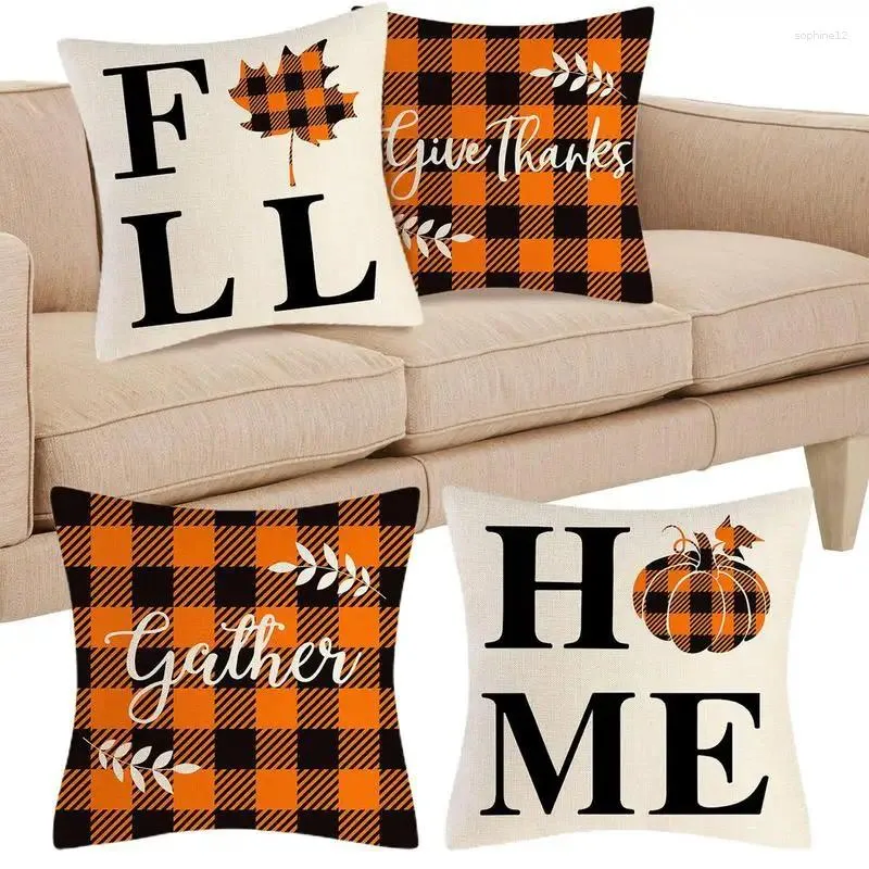 Oreiller Thanksgiving Throw Covers Plaid Linen Fabric Decoration Fournitures pour la litière de chaise de voiture