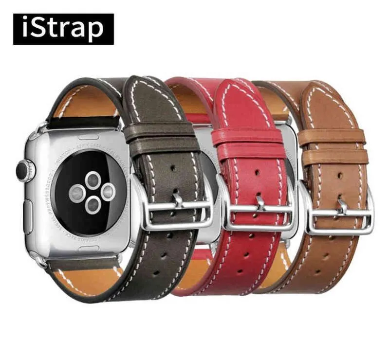 ウォッチバンドISTRAPブラックブラウンレッドフレンチフランスザーレザーシングルツアーブレスレットストラップI Apple Band 38mm 42mm 40mm 44mm T2208278417539