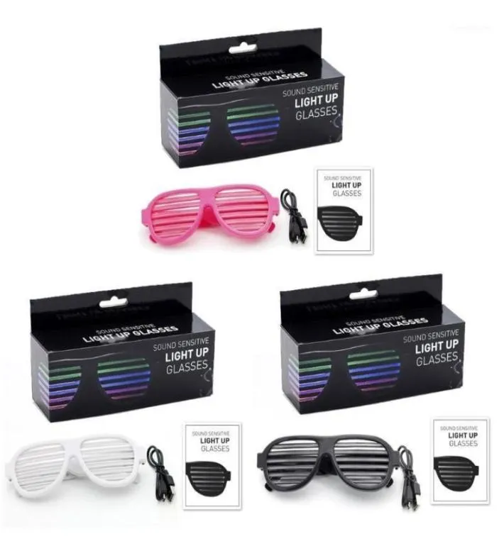 Zonnebrillen verlichten Disco -bril reageren op geluidsmuziek Oplaadbare sluiterinten Rave LED -feestglow in de Dark17817704