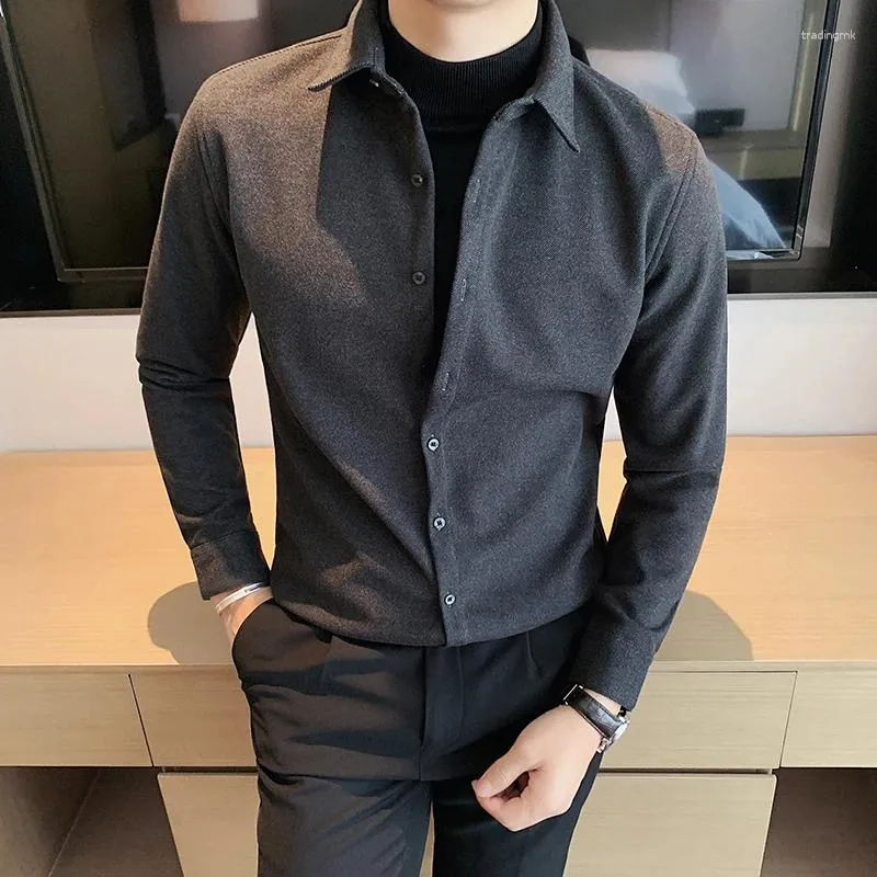 Men's Casual Shirts 2024 Spring And Autumn Shirt Fashion No Iron Fitted Luxury Solid Large Sleeves Elastic Business Versatile Q73