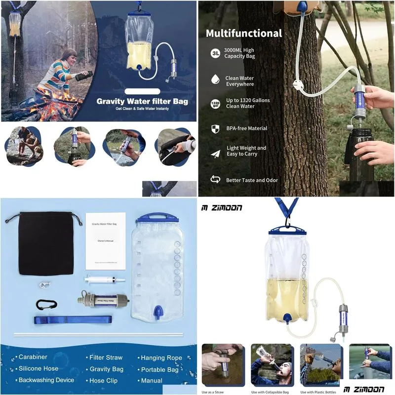 Hand Tools Survival Water Filter System For Outdoor Cam Hiking Emergency Kit Tralight With Reservoir Supplies Drop Delivery Sports Out Dh0Ua