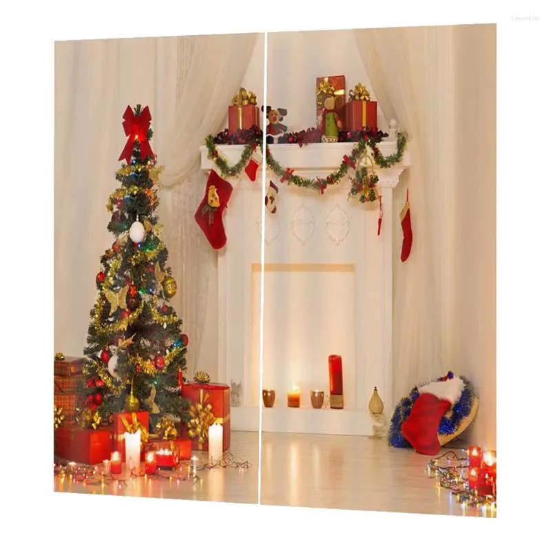 Cortinas de chuveiro Cortina de natal, lareira da árvore de Natal Varanda à prova d'água para sala de estar e quarto