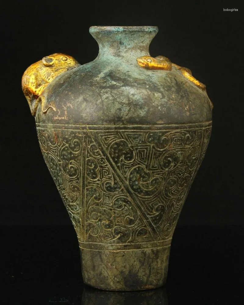 Vases China Handwork Embossment Retro Bronze Gilding Snake Rat Vase Home Decoration