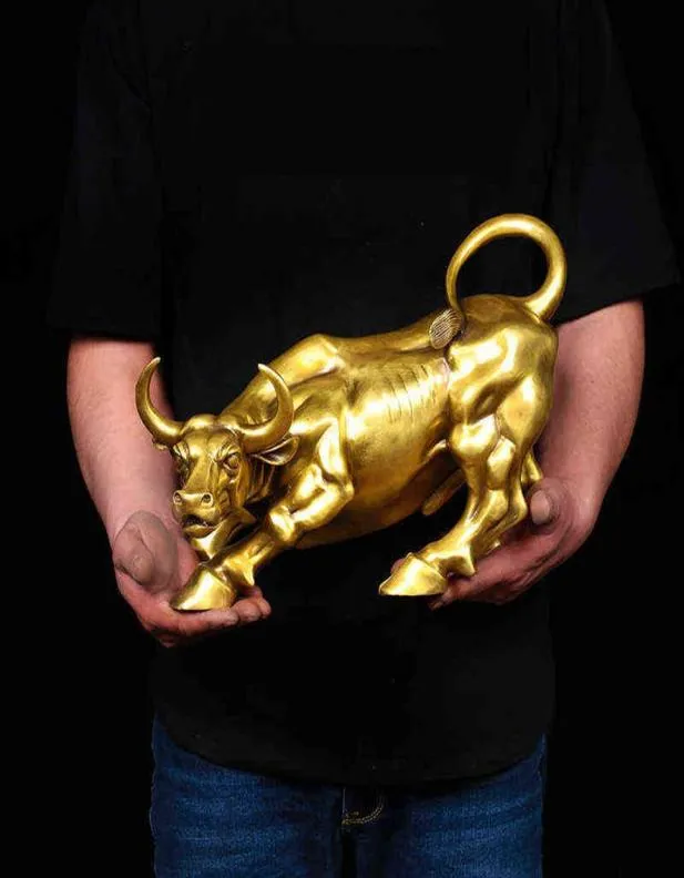 100 Brass Bull Wall Street Escultura de ganado Estatua de vaca de cobre Mascota Exquisito Artesanía Ornamentos Decoración de oficinas Regalo H17984298