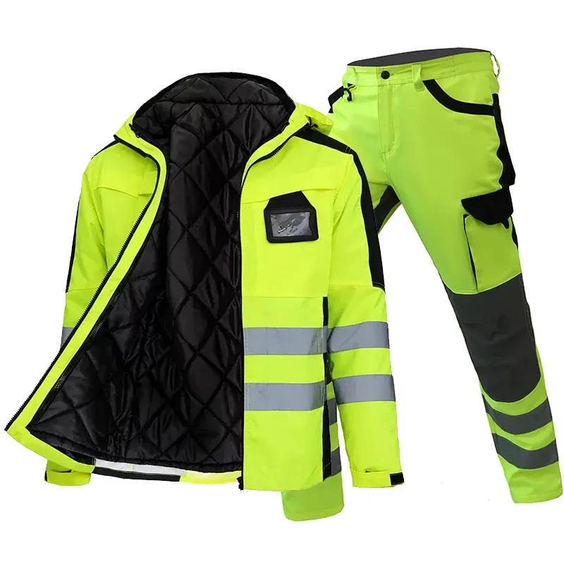 Broek reflecterende pakken voor werk in de winter 3 in 1 hi vis werkkleding waterdicht jasje met Linner en werkende broek mannen reflecterende set