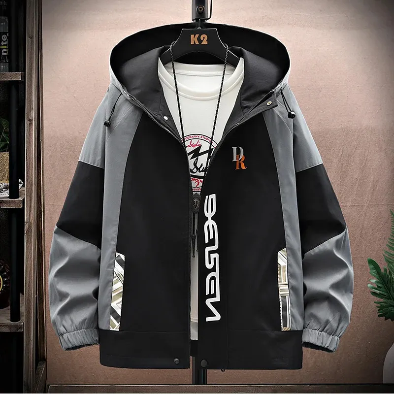 Y2k Windproof Mens Polyester Regular Zipper Casual Jacket Spring