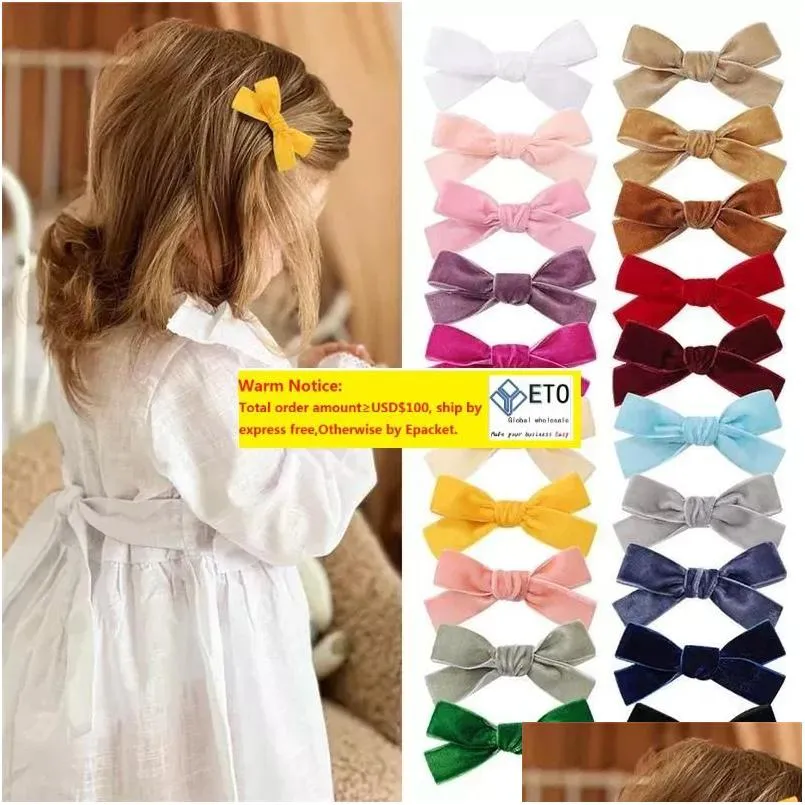 Hair Accessories Solid Color Veet Ribbon Clips Cute Girls Mini Bow Hairpins Boutique Barrettes Kids Headwear Zz Drop Delivery Baby Mat Otyql
