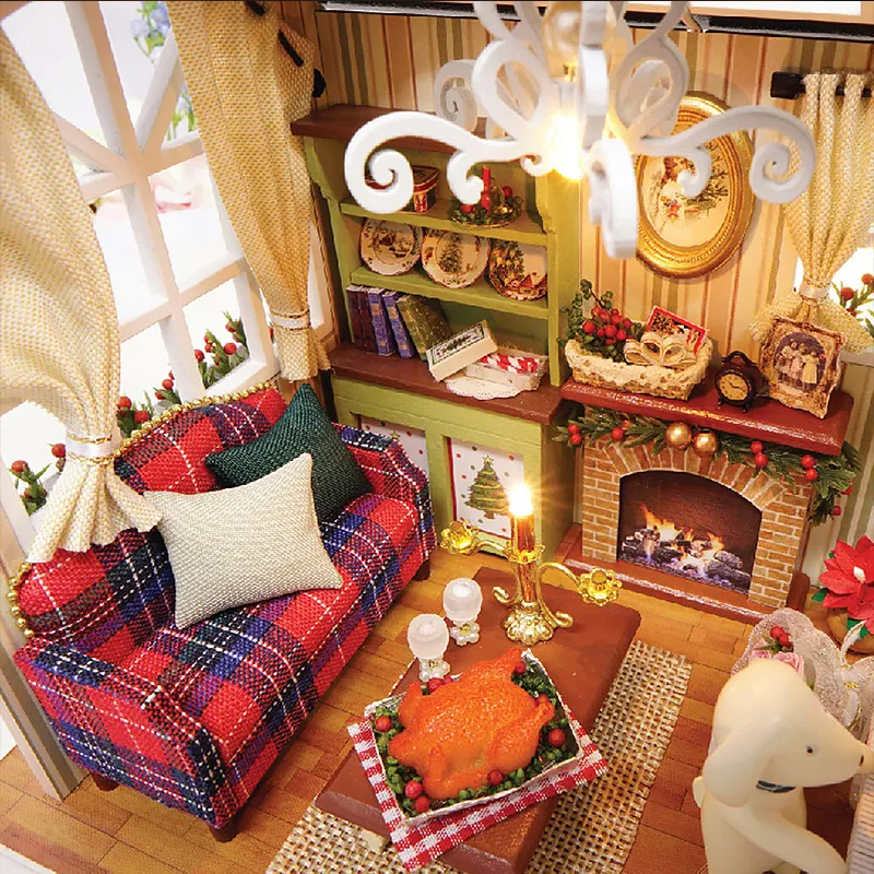 DIY Miniature Wooden Dollhouse Kit with LED Lights 3D Puzzle Craft for ...