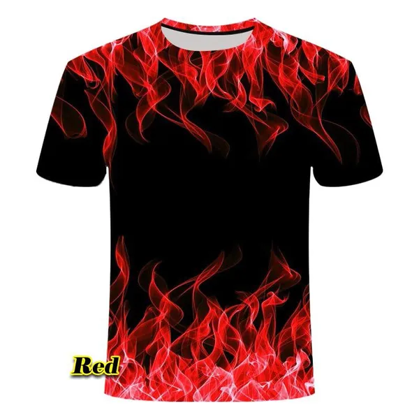 3D Flame Print Mens Casual Short Sleeve Round Neck T-Shirt