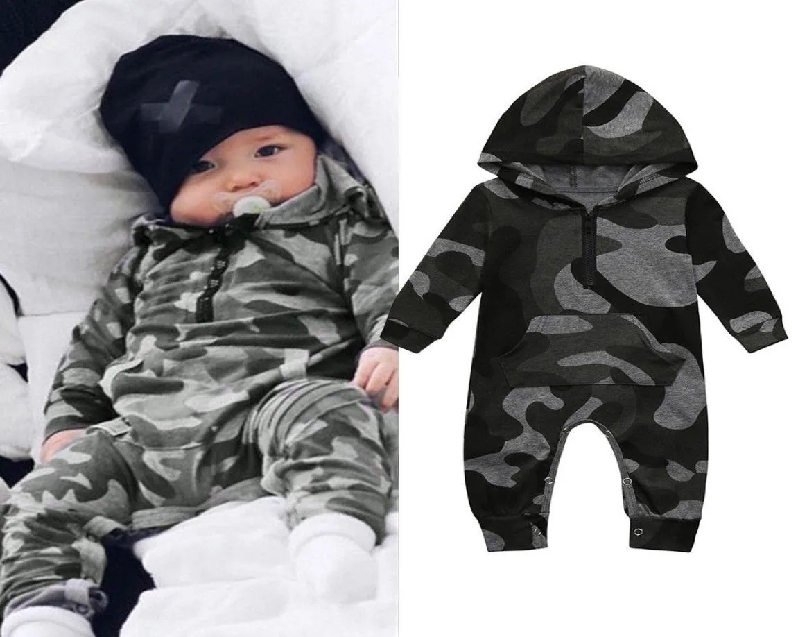 Pasgeboren baby babyjongens meisjes romper Algemene camouflage print capuchon jumpsuit kleding peuter outfits bodysuit6367786