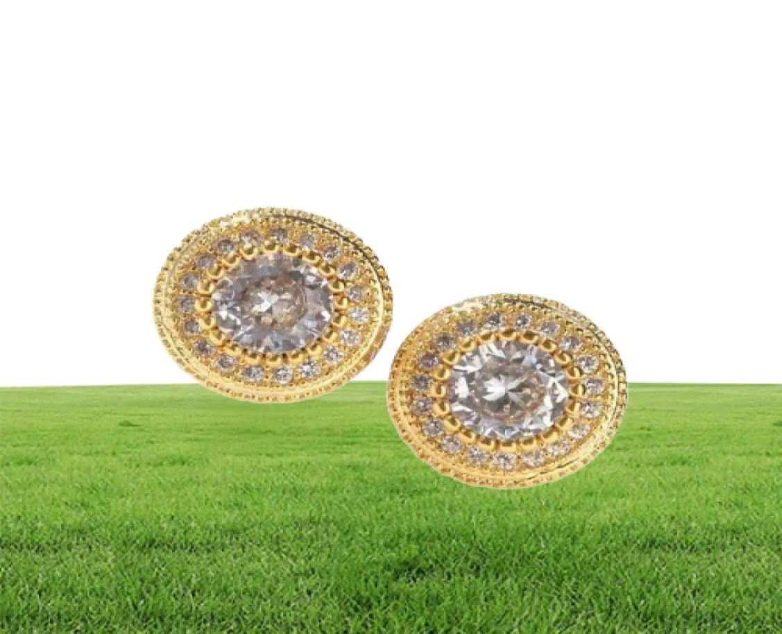 Pendientes de sementales helados para hombres diseñador de lujo para hombre bling diamantes tachuelas redondas de orejas de oro joyas de alta calidad l7917905