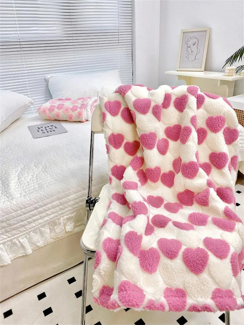 Blankets Korean-style Dream Heart Cherry Blossom Blanket Jacquard Lamb Velvet Thickened Office Nap Casual Simple Sofa
