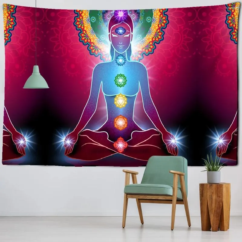 Tapisseries bouddha méditation 7 chakra tapisserie mur suspendu en tissu de yoga de yoga