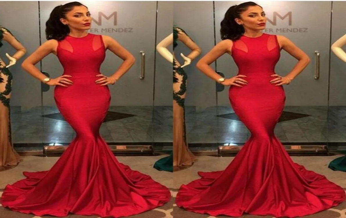 2021 Evening Gowns Sexy Jewel Sleeveless Sheath Mermaid Formal Red Carpet Prom Dresses Custom Made Rose Red Party Dress5289115