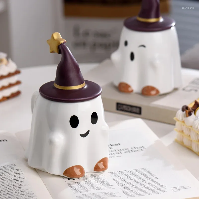 Canecas 450ml desenho animado Halloween Spirit Spirit Creative Cerâmica Funny Cute Little Devil Ghost Coffee Cup Copo Presentes de Natal