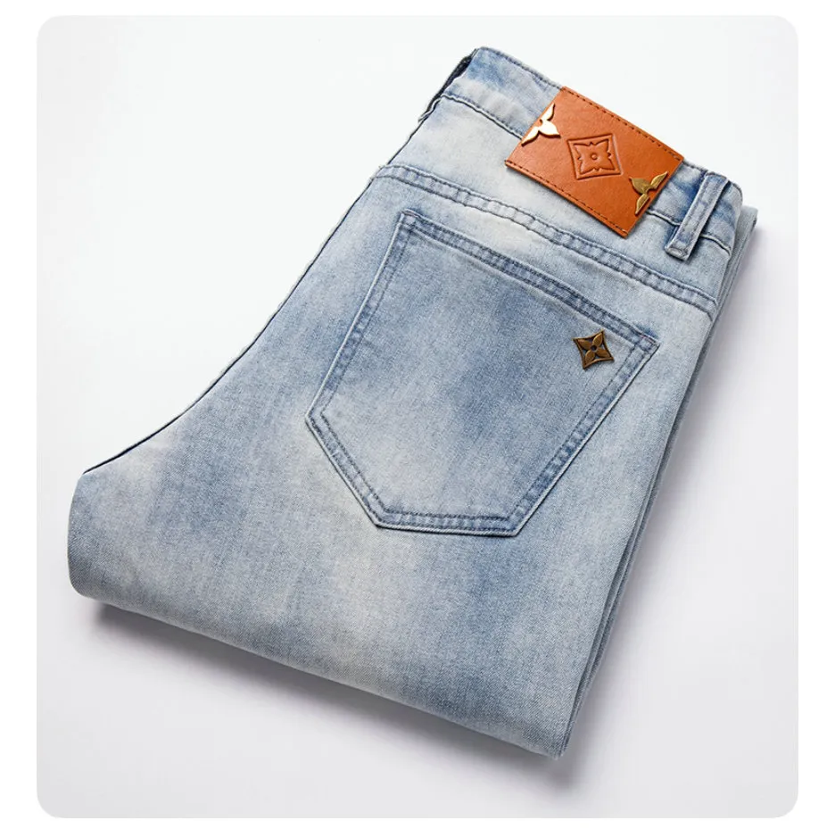 Heren jeans lente zomer dunne mannen slanke fit European American Lvicon high-end merk kleine rechte broek Q9580-00