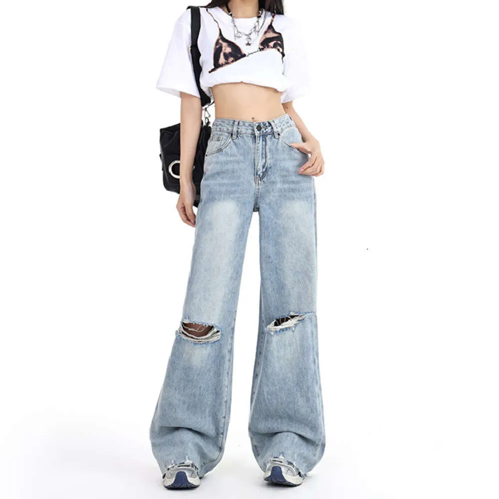 2024 Spring/Summer New Loose Wide Legged Pants Tassel Trendy Cool Straight Leg Breakout Jeans for Women