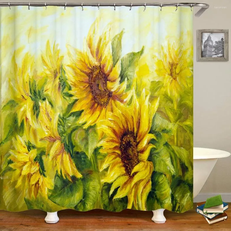 Duschgardiner gardin olika blommaanläggningar solros 3D tryck bad polyester vattentät badrum heminredning 180x180