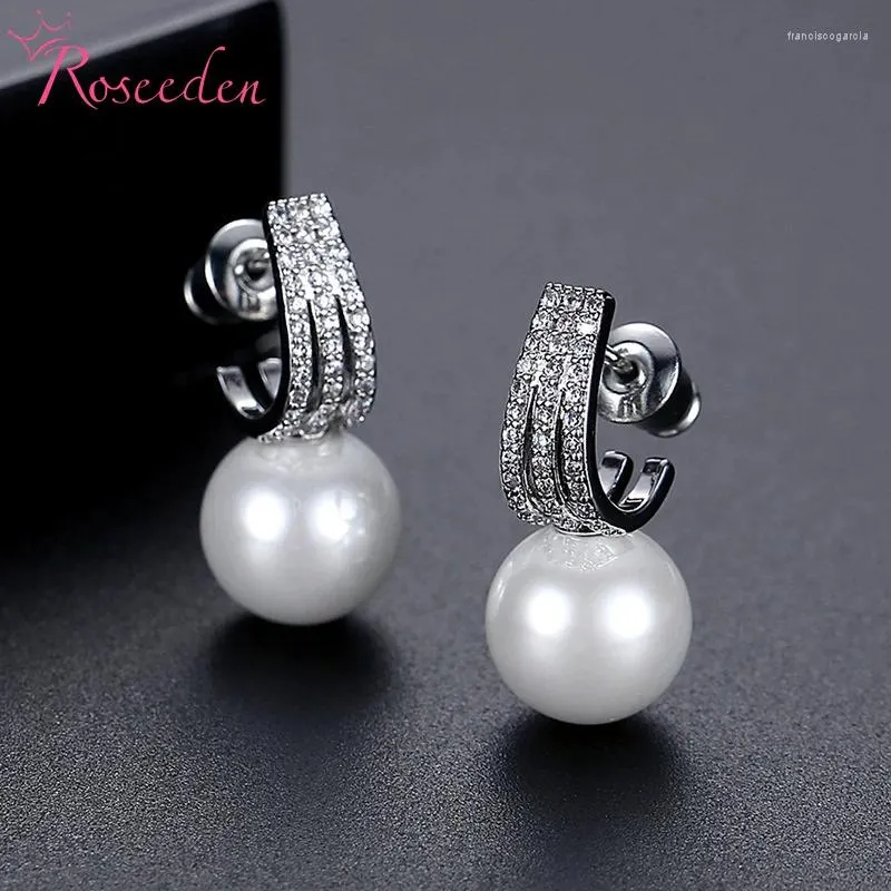 Dangle Earrings Wedding Party Jewelry Luxury CZ Imitation Pearl for Women Temperament Lady Zircon RE6165