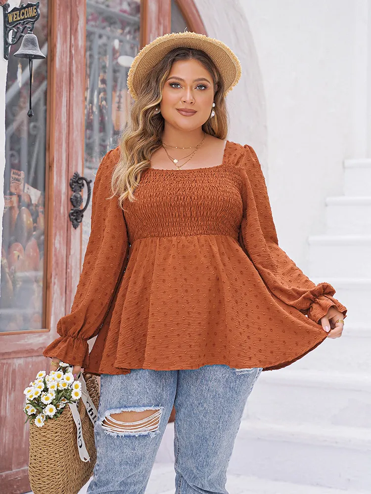 GIBSIE Plus Size Square Neck Peplum Top for Women, Casual